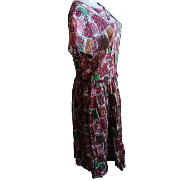 Women's 10 Vintage 1950's Dress Kay Whitney Abstract Cutout Neckline & Belt MCM - Picture 5 of 8